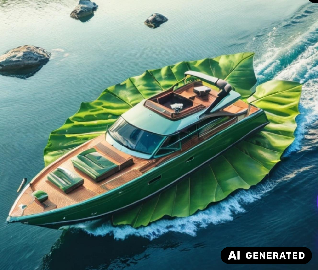 Green Yacht on a leaf